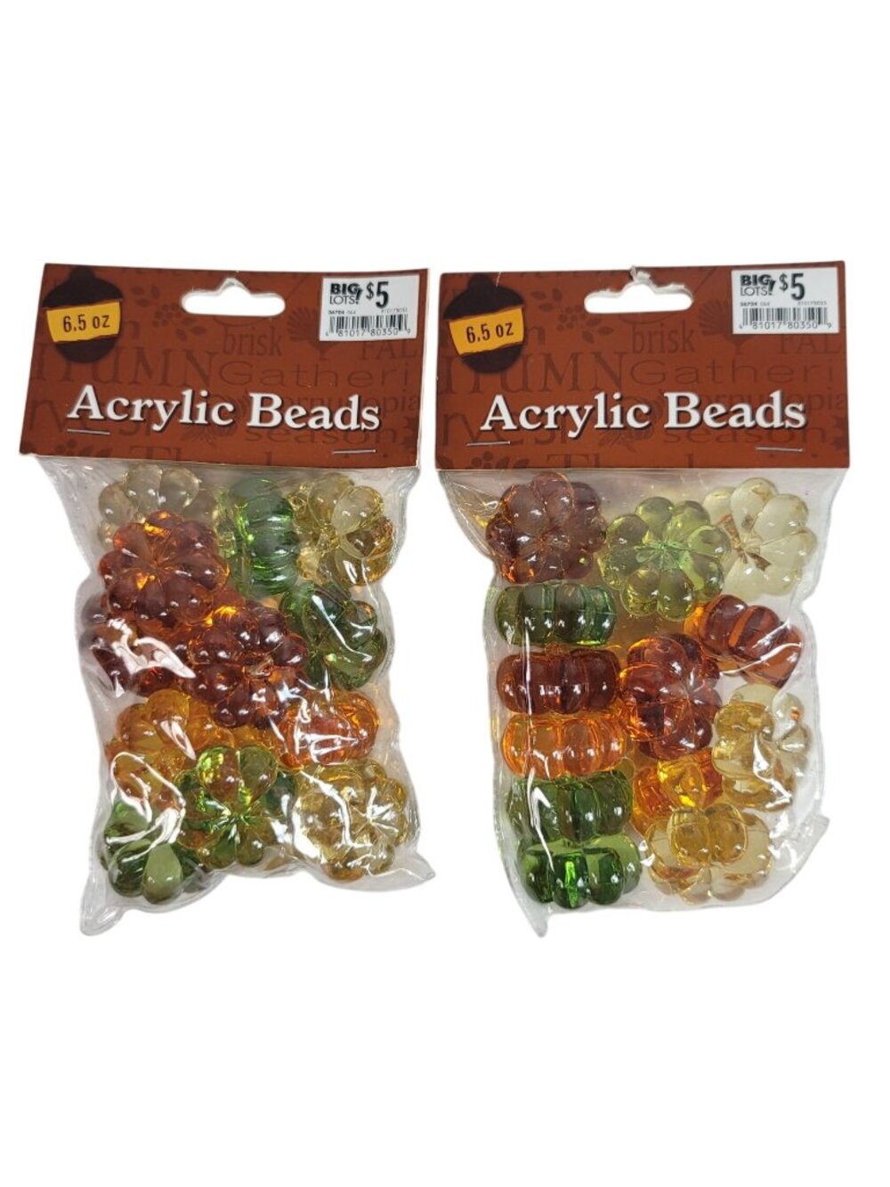 Big Lots Plastic Pumpkin 1" Beads Thanksgiving Fall Autumn Decor Lot of 2 NEW